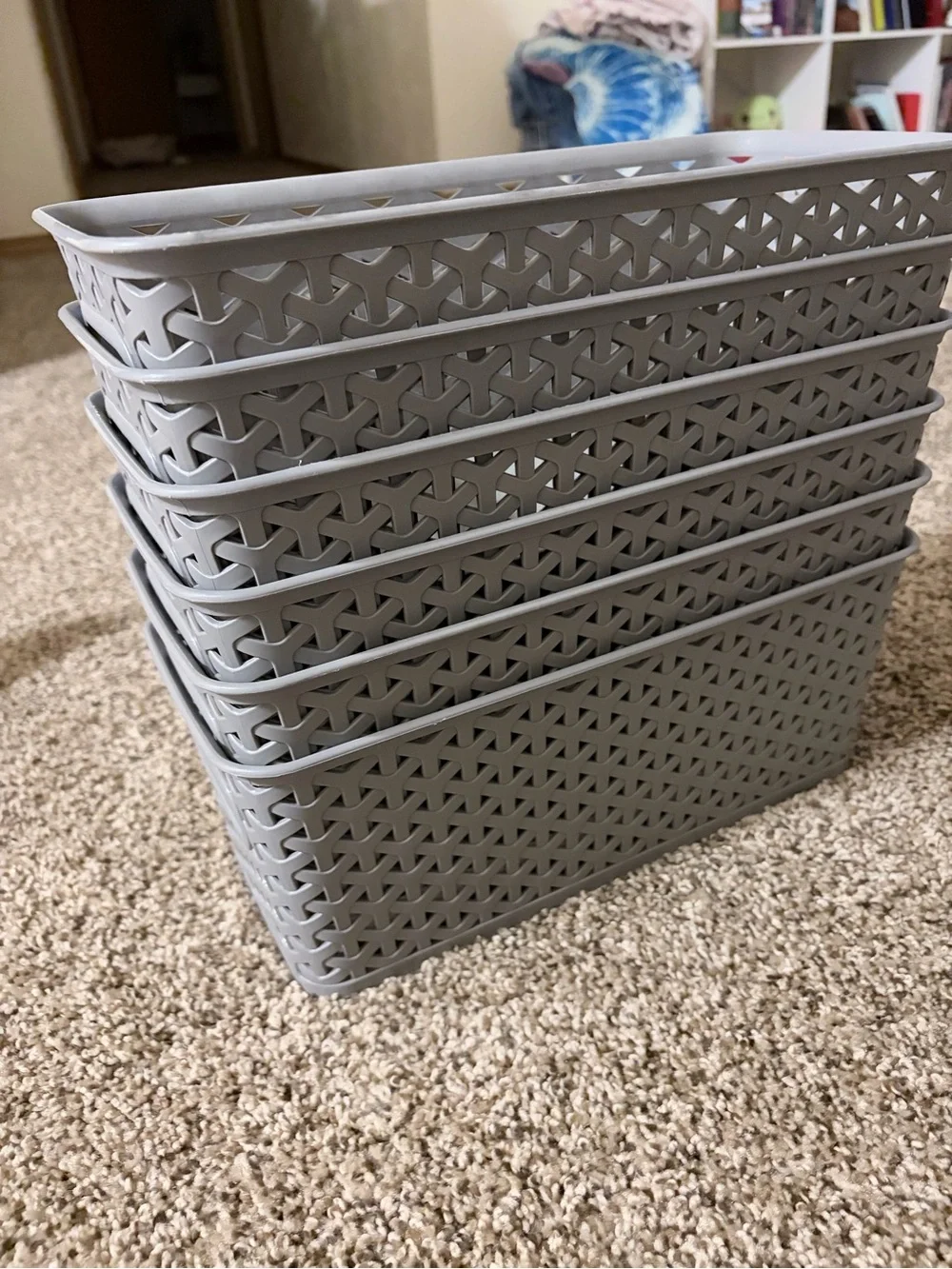 Stackable Gray Woven Plastic Storage Bins (Set of 6)